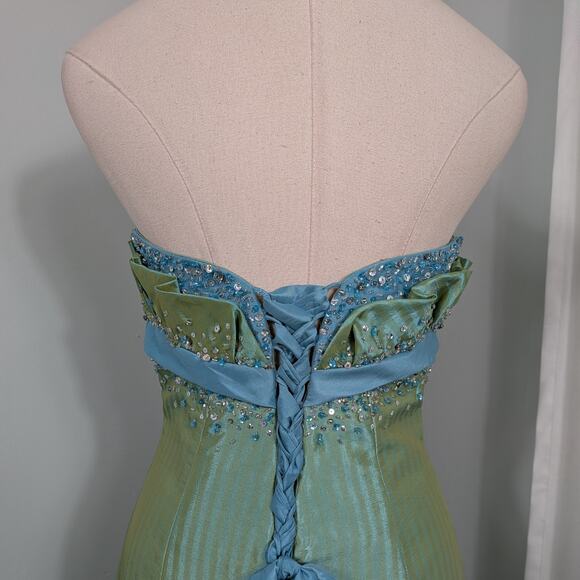 Vintage Flirt Sottero Prom Dress Maxi Gown 8 Green Y2K Corset Fairy Glam Ball - Picture 4 of 16